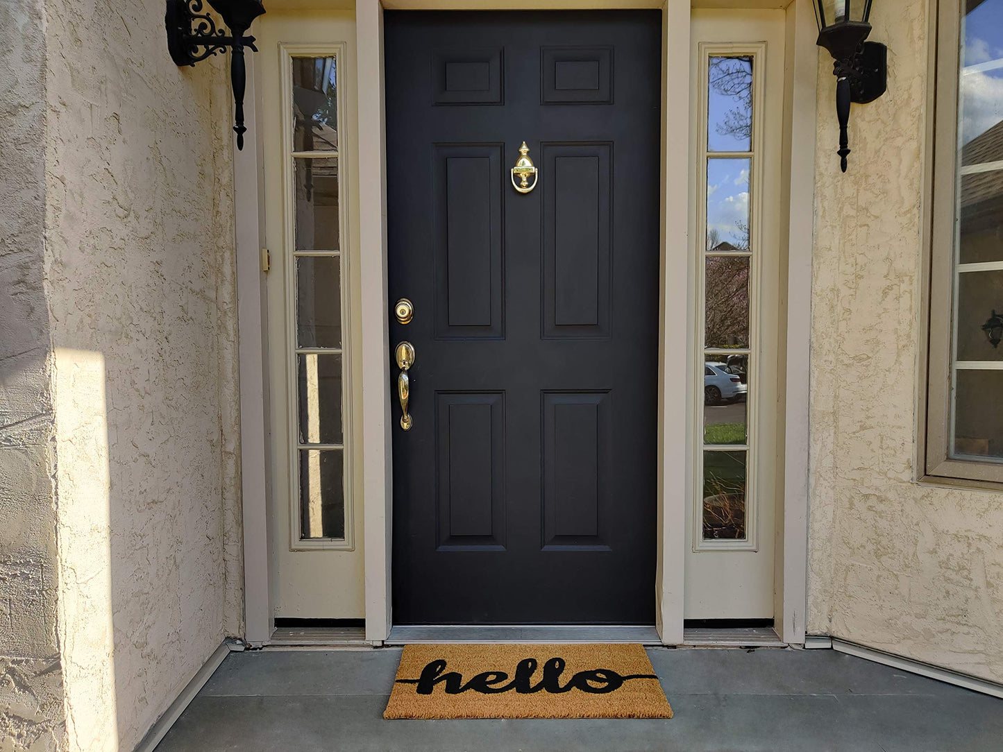 Hello Coir Doormat with Non-Slip Vinyl Backing