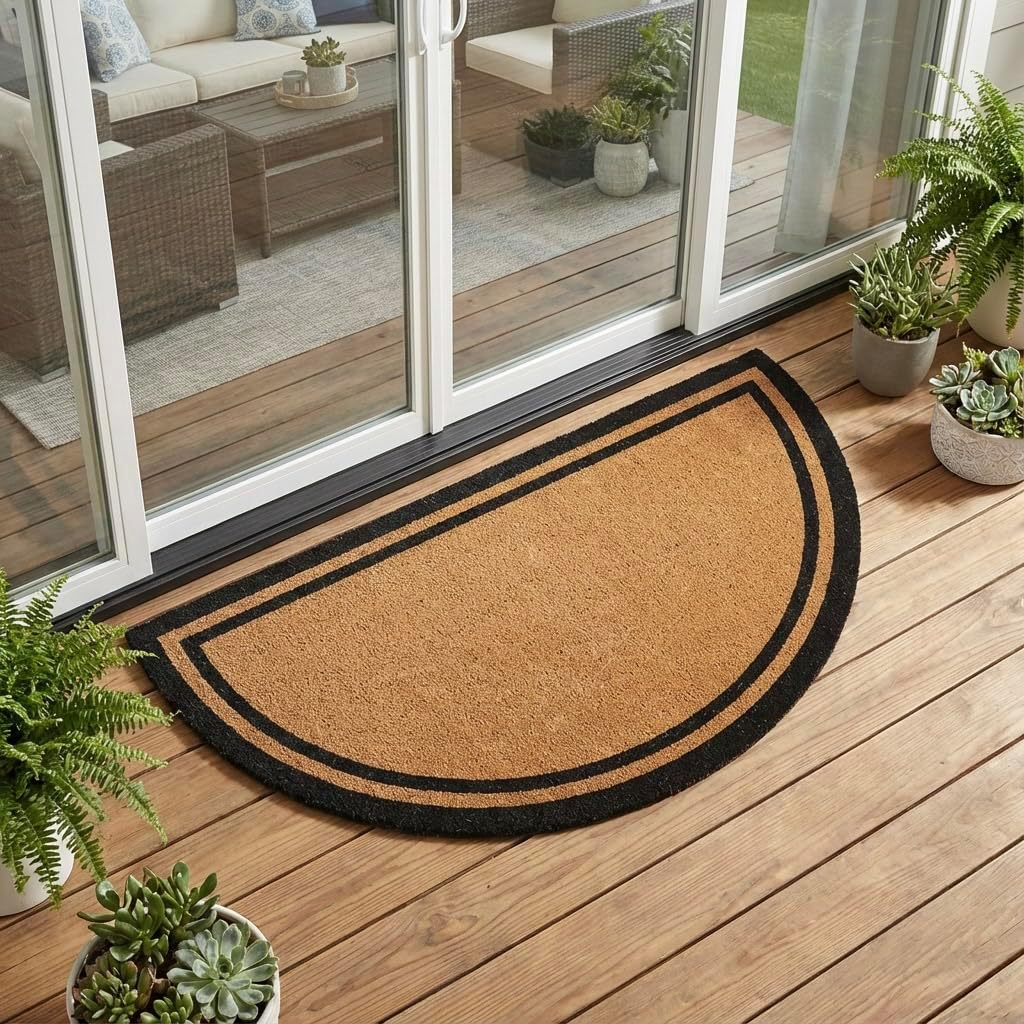 Half Round Black Border Coir Doormat with Woven Back product view