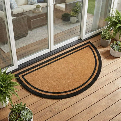 Half Round Black Border Coir Doormat with Woven Back product view