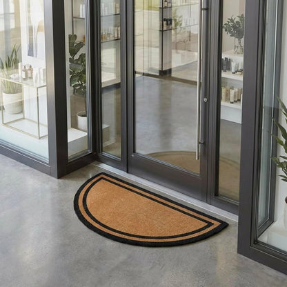 Half Round Black Border Coir Doormat with Woven Back in-use lifestyle view 2
