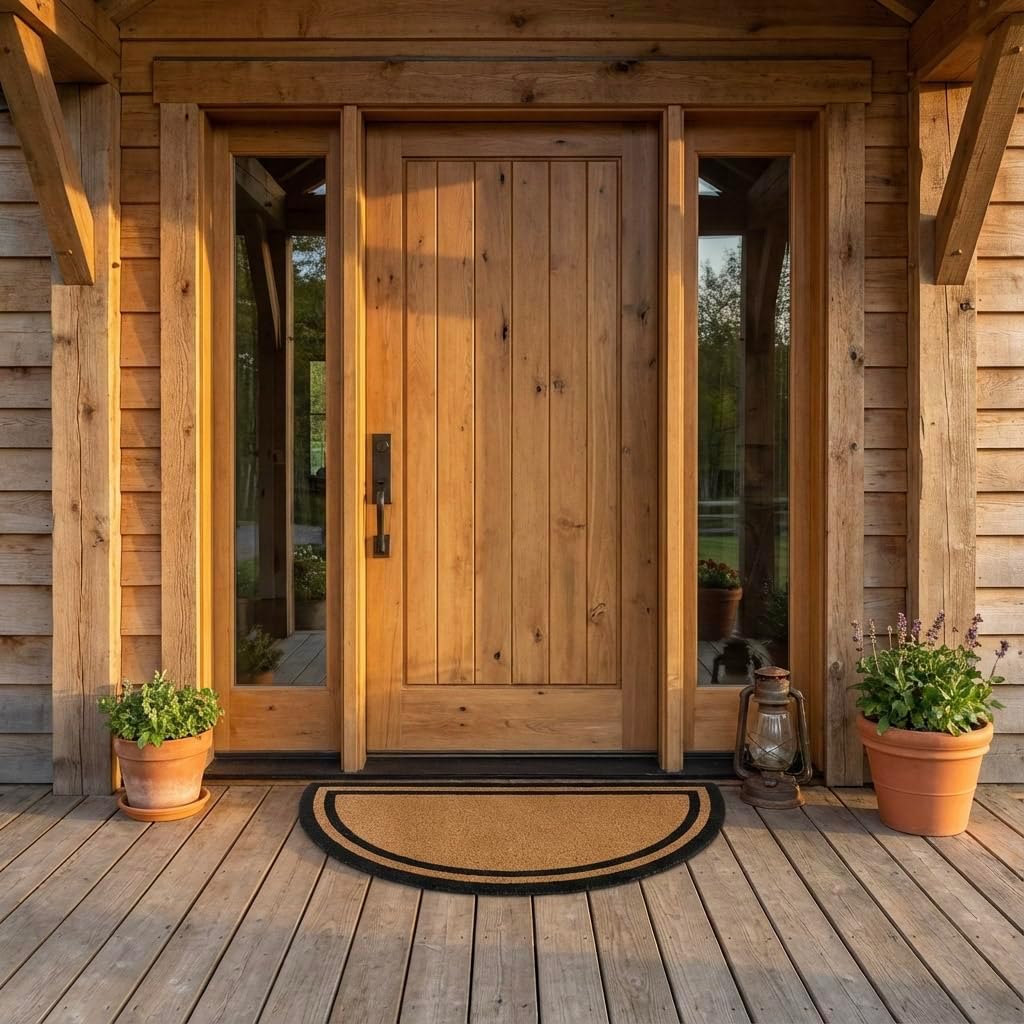 Half Round Black Border Coir Doormat with Woven Back in-use lifestyle view 3
