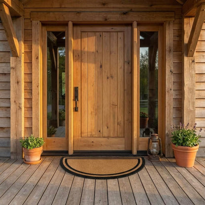 Half Round Black Border Coir Doormat with Woven Back in-use lifestyle view 3