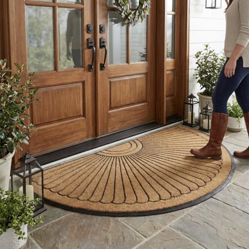 Sun Ray Inlaid Coir Doormat - Half Round