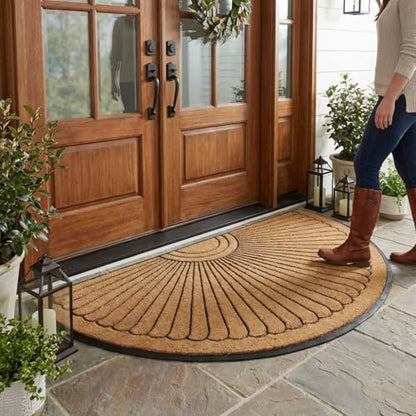 Sun Ray Inlaid Coir Doormat - Half Round