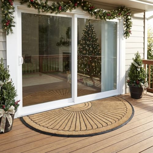 Sun Ray Inlaid Coir Doormat - Half Round