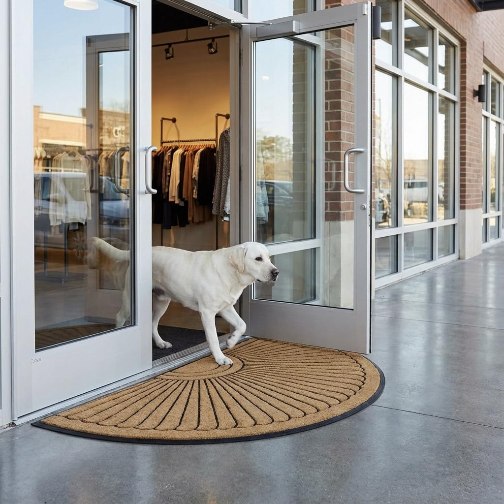 Sun Ray Inlaid Coir Doormat - Half Round - 36" x 72" - underside product view