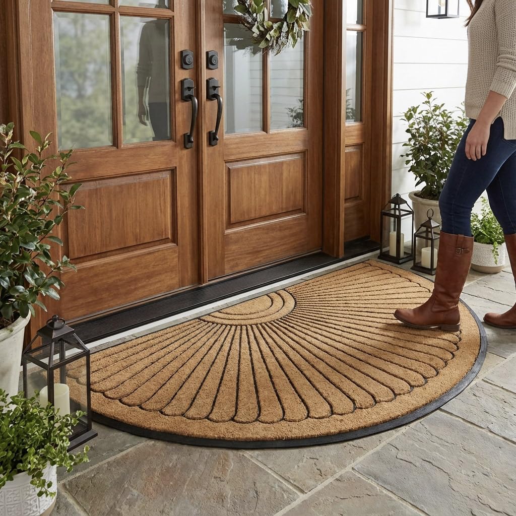 Sun Ray Inlaid Coir Doormat - Half Round