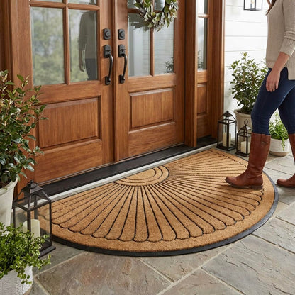 Sun Ray Inlaid Coir Doormat - Half Round