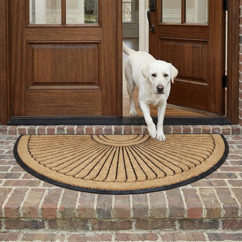 Sun Ray Inlaid Coir Doormat - Half Round - 30" x 48" - close-up product view