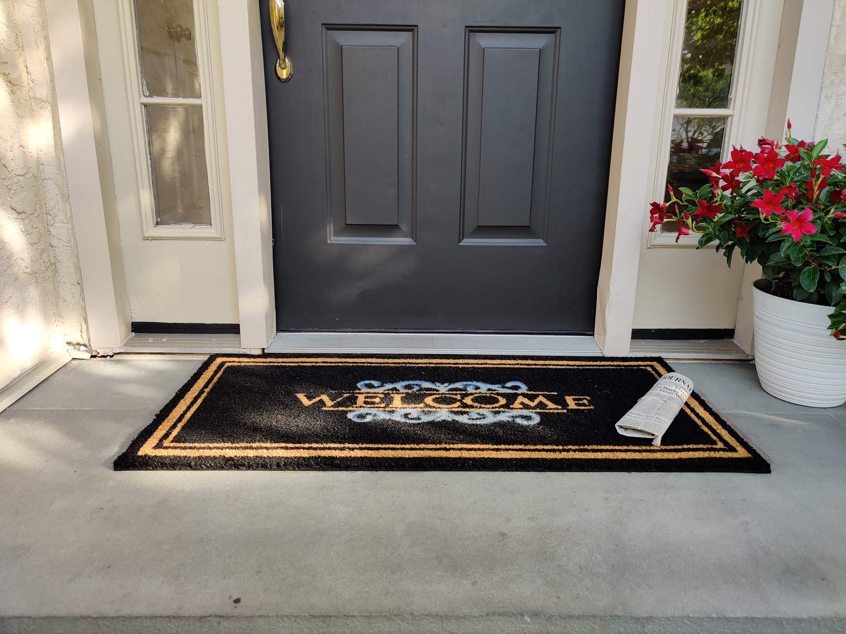Elegant Welcome Coir Doormat with Non-Slip Vinyl Backing - entryway product view