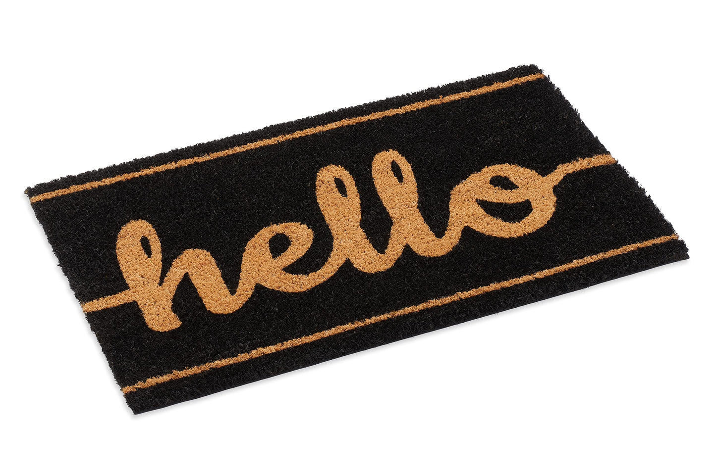Black Hello Coir Doormat with Non-Slip Vinyl Backing - main product photo