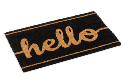 Black Hello Coir Doormat with Non-Slip Vinyl Backing - main product photo