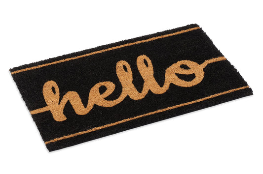 Black Hello Coir Doormat with Non-Slip Vinyl Backing - main product photo
