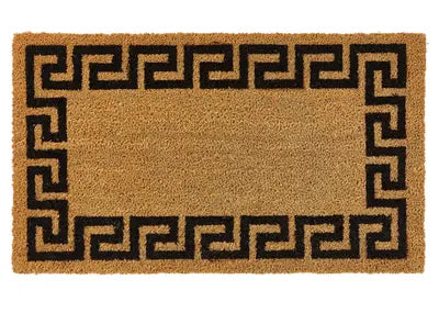 Black Greek Key Coir Doormat