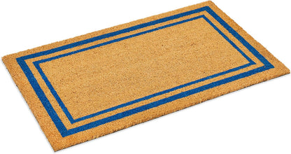 Ecomills Blue Border Coco Coir Doormat, 18" x 30", Non-Slip Backing Front Door Mat for Outdoor Indoor Entrance