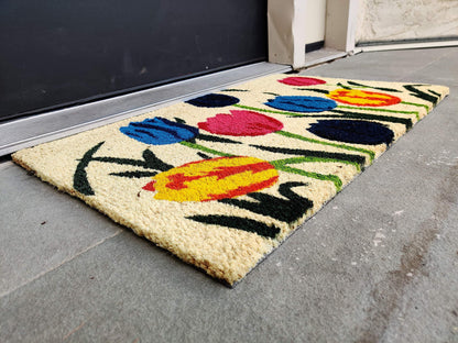 Multi-Tulip Coir Doormat with Non-Slip Vinyl Backing - entryway product view