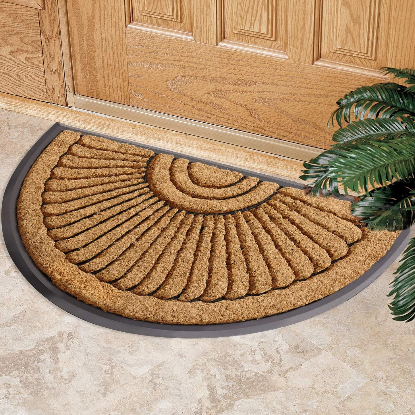 Sun Ray Inlaid Coir Doormat - Half Round