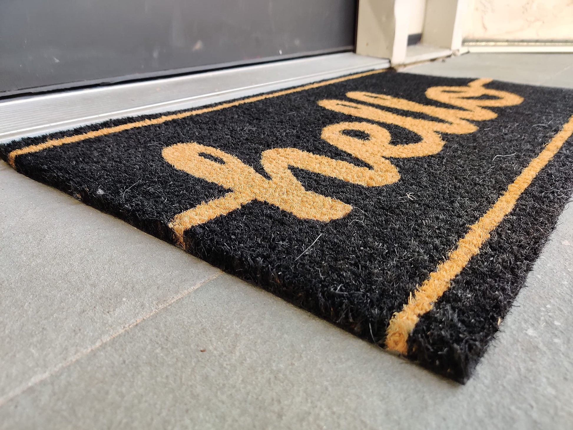 Black Hello Coir Doormat with Non-Slip Vinyl Backing - entryway product view