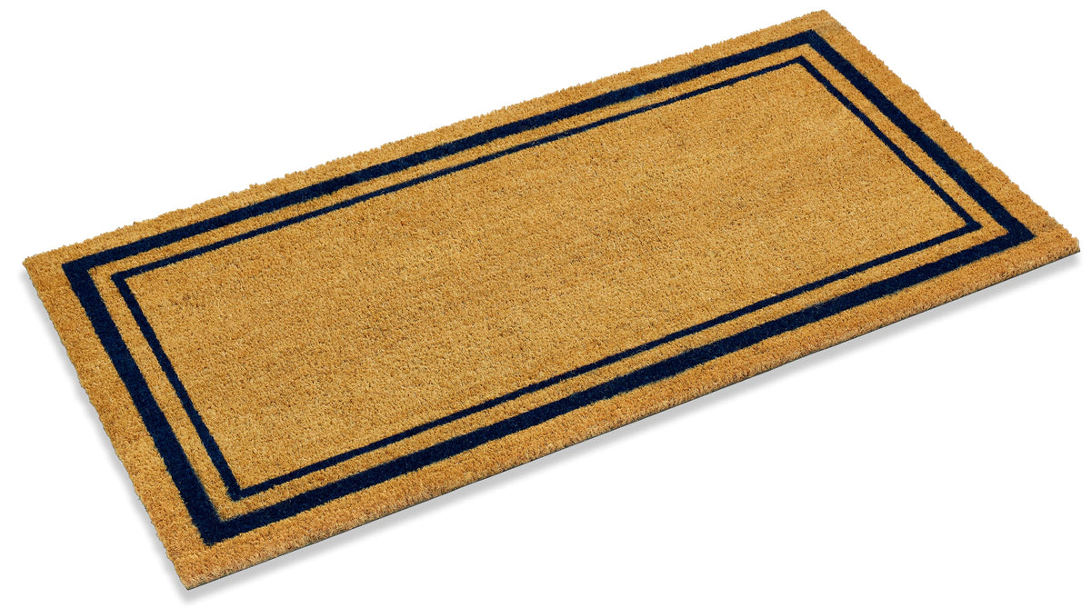 Blue Border Coir Mat, Vinyl Back, navy border, studio view