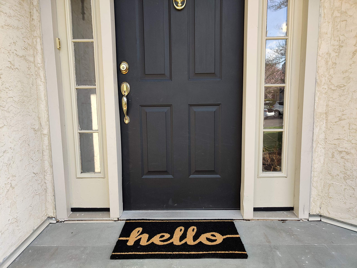 Black Hello Coir Doormat with Non-Slip Vinyl Backing - alternate product view