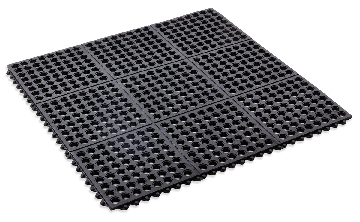 Interlocking Anti-Fatigue Rubber Mat, 3 x 3 ft - Black