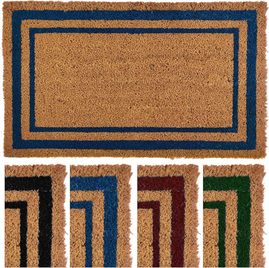 Ecomills Blue Border Coco Coir Doormat, 18" x 30", Non-Slip Backing Front Door Mat for Outdoor Indoor Entrance