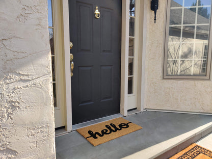 Hello Coir Doormat with Non-Slip Vinyl Backing