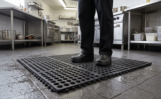 Anti-Fatigue Interlocking Rubber Mat in commercial kitchen