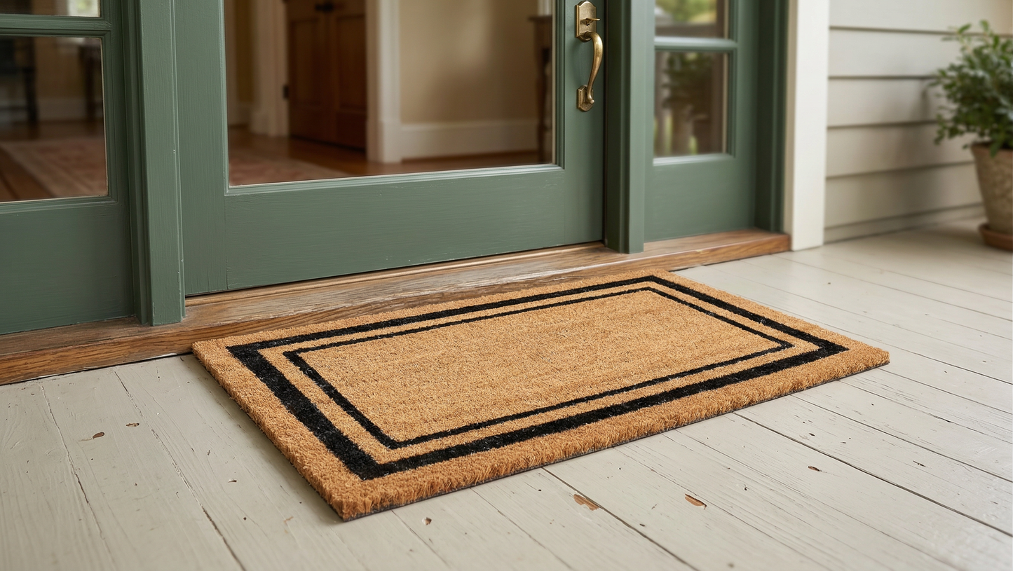 Black Border Coir Doormat with Non-Slip Vinyl Backing - lifestyle entryway view