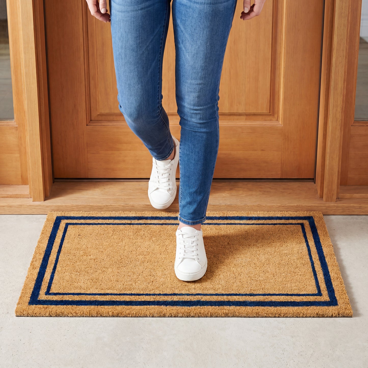 Blue Border Coir Mat, Vinyl Back, 18" x 30"