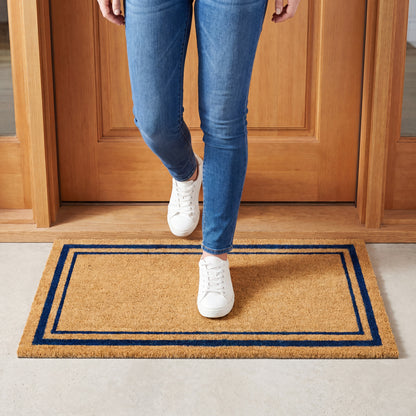 Blue Border Coir Mat, Vinyl Back, 18" x 30"