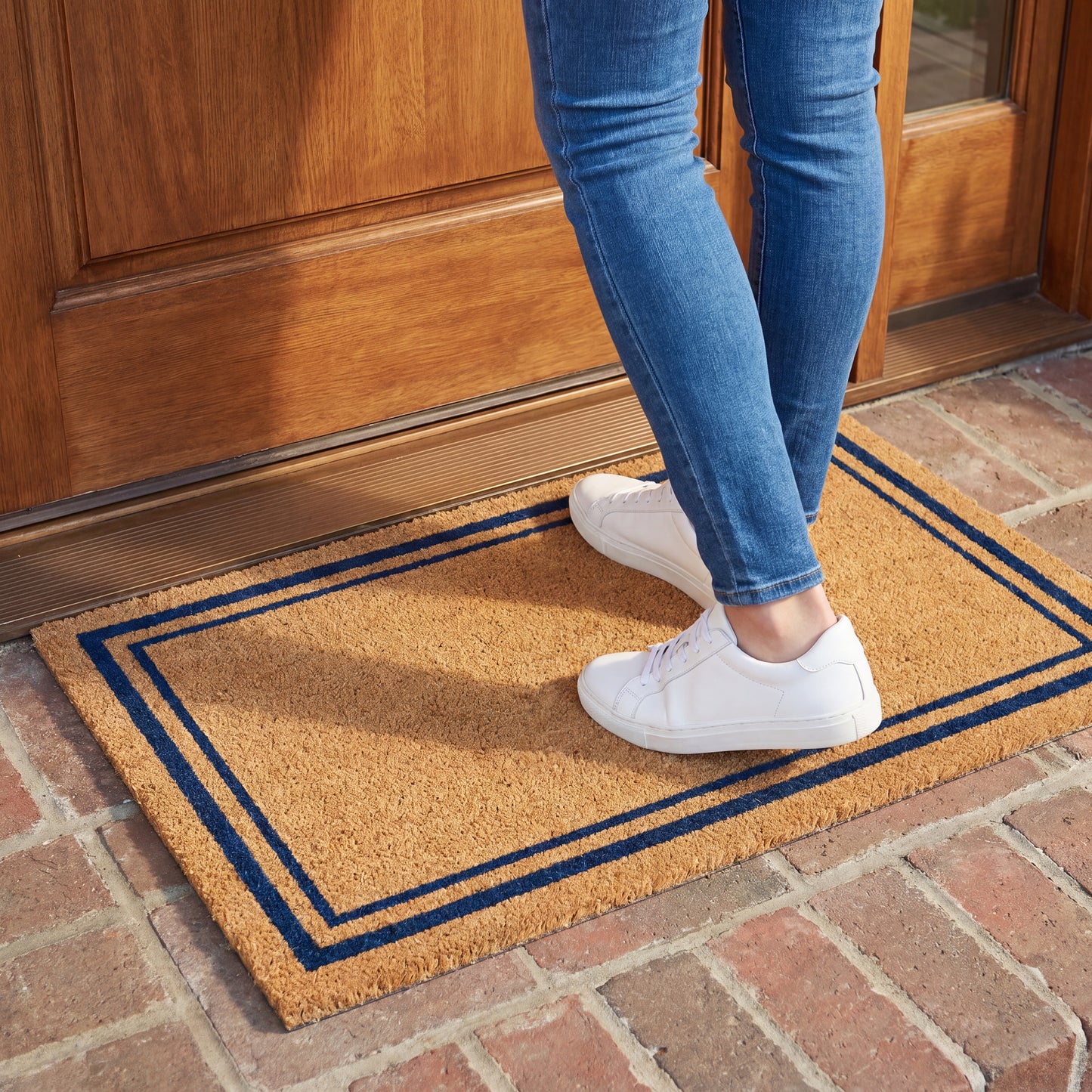 Blue Border Coir Mat, Vinyl Back, 22" x 36"
