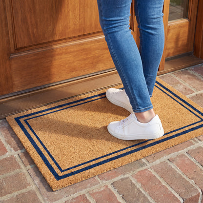 Blue Border Coir Mat, Vinyl Back, 22" x 36"