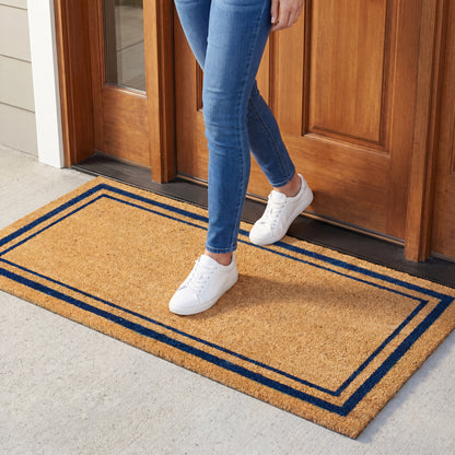 Blue Border Coir Mat, Vinyl Back, 24" x 48"