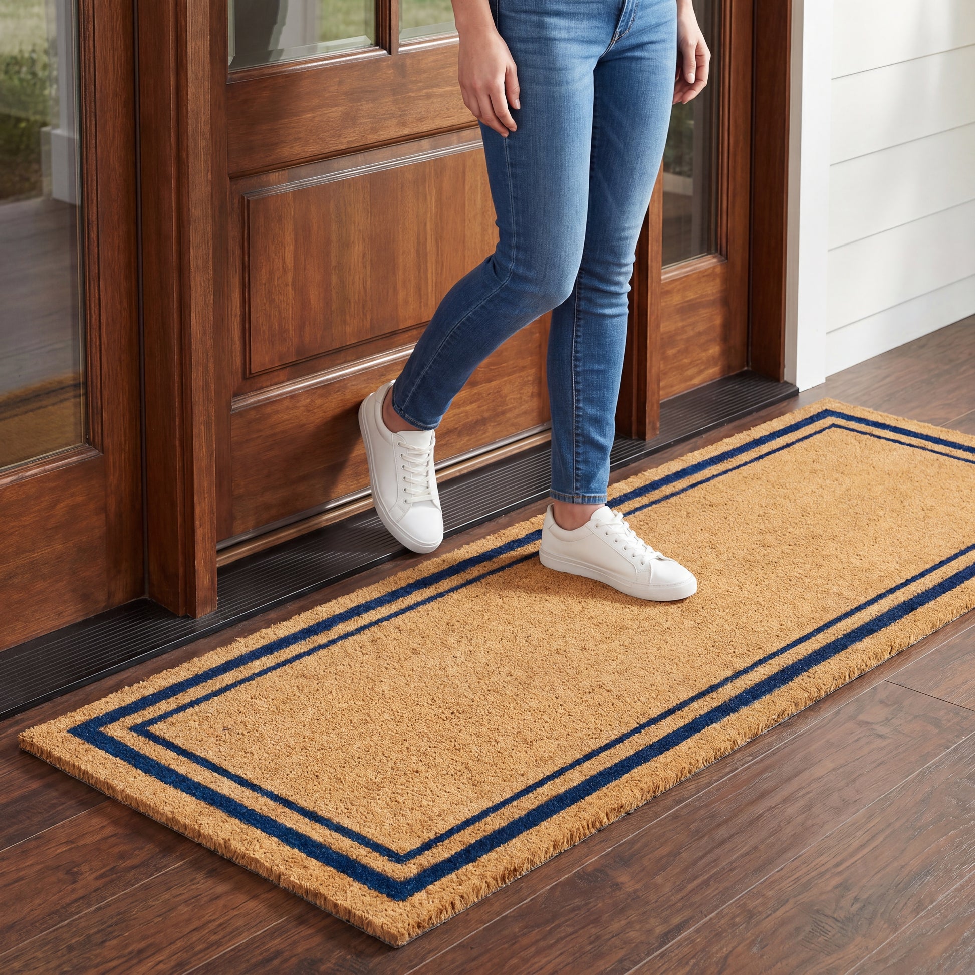 Blue Border Coir Mat, Vinyl Back, 24" x 72"