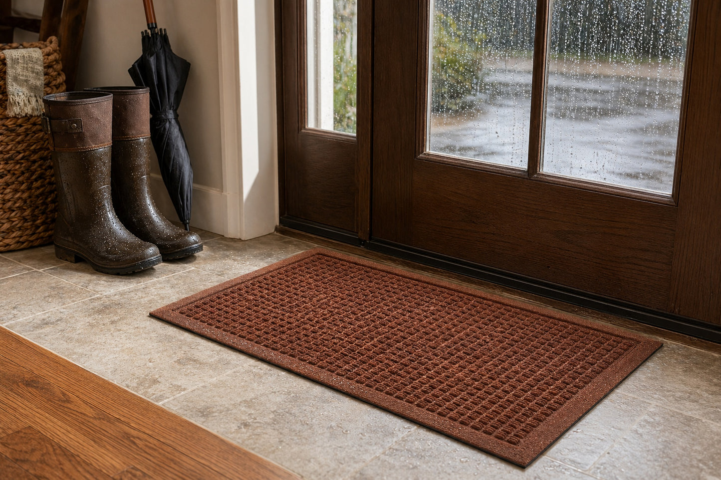 18" x 30" Brown Eco Water Trapper Entrance Mat - close-up product view