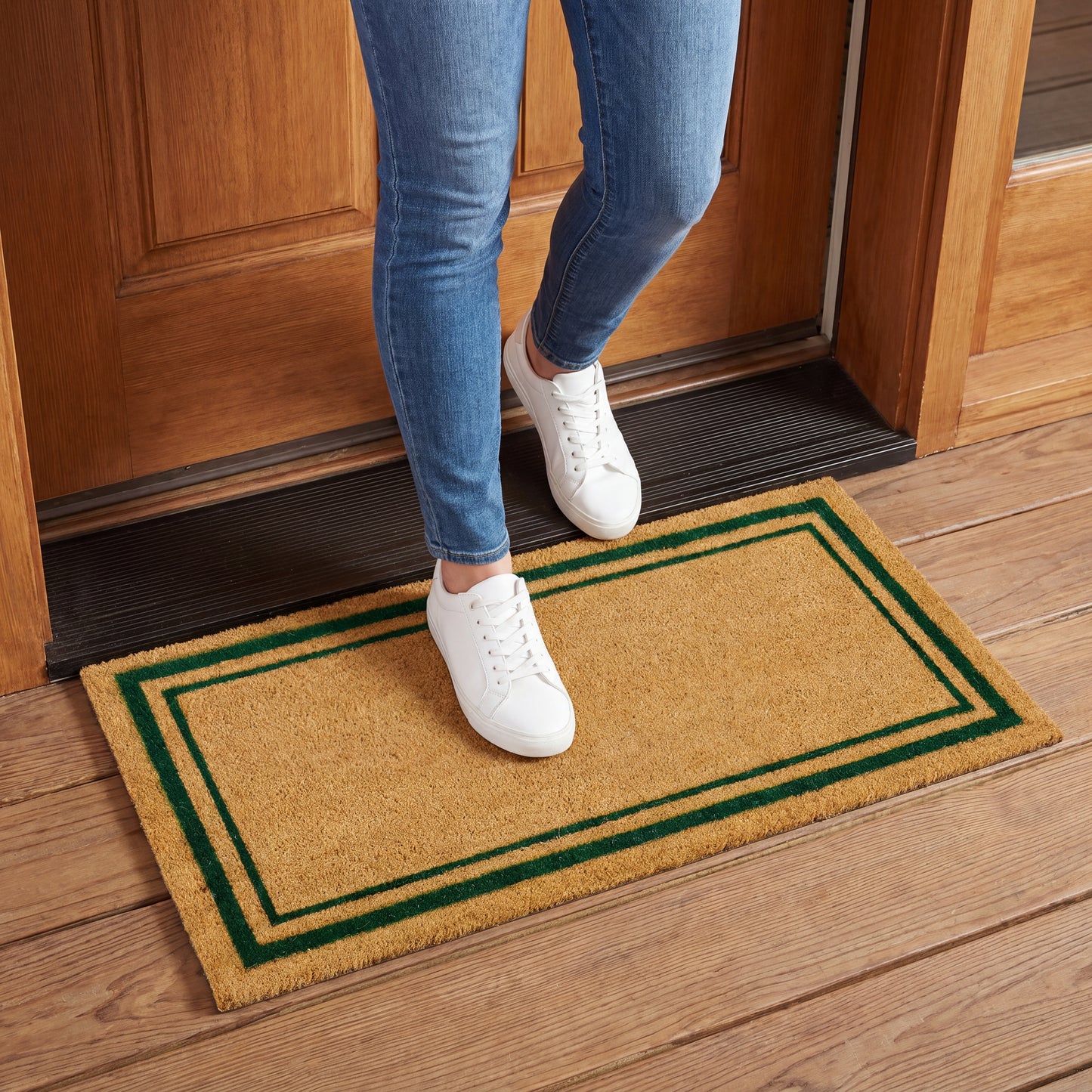Green Border Coir Mat, Vinyl Back, 18" x 30"