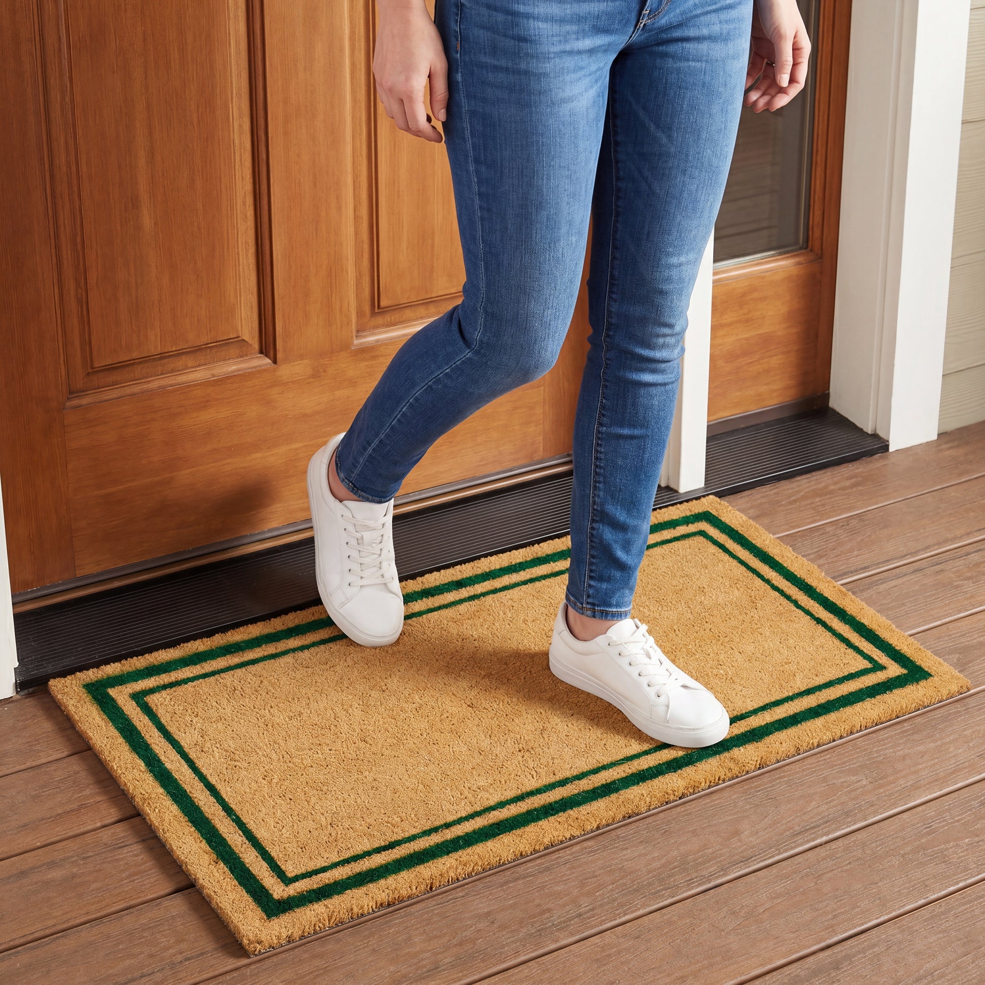 Green Border Coir Mat, Vinyl Back, 22" x 36"