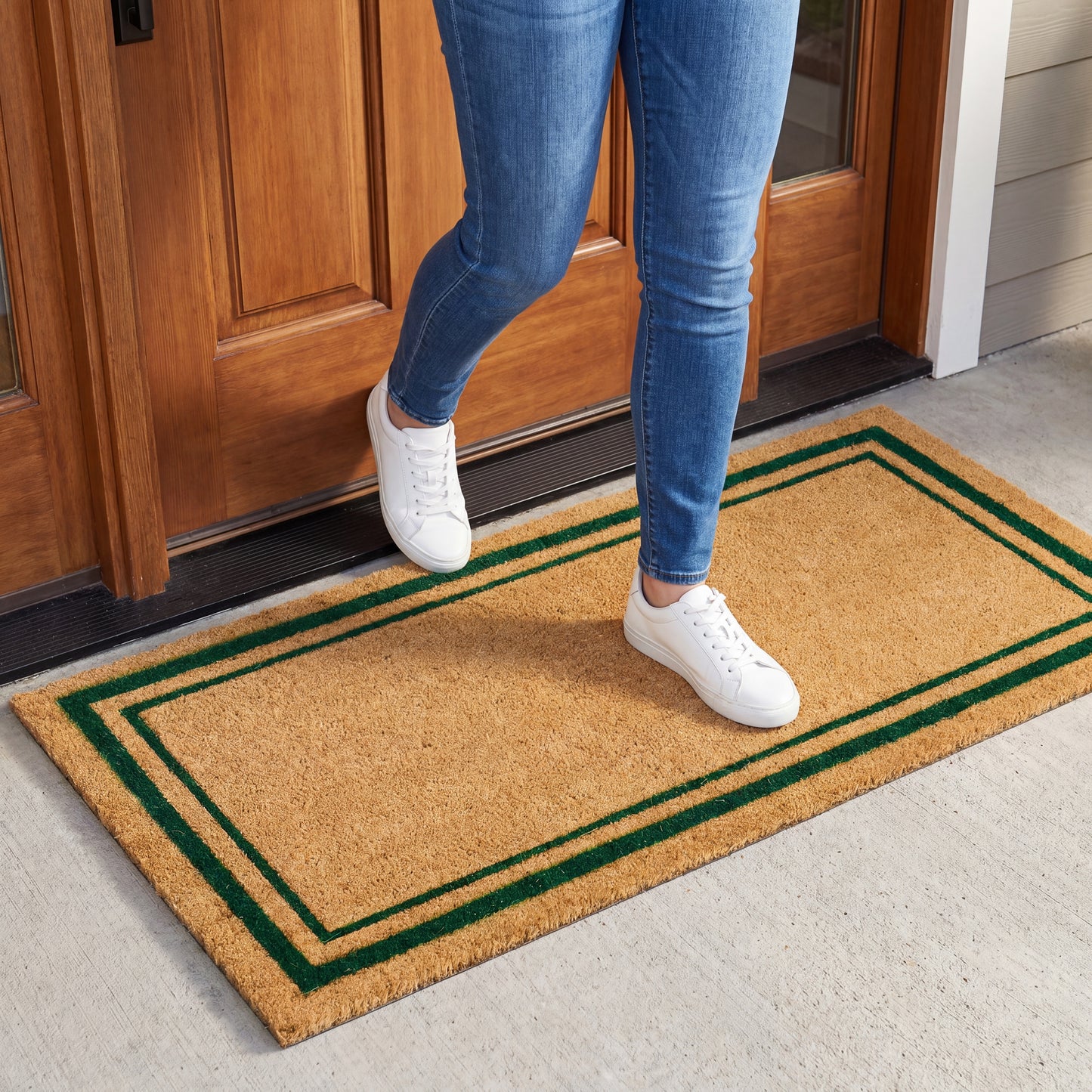 Green Border Coir Mat, Vinyl Back, 24" x 48"