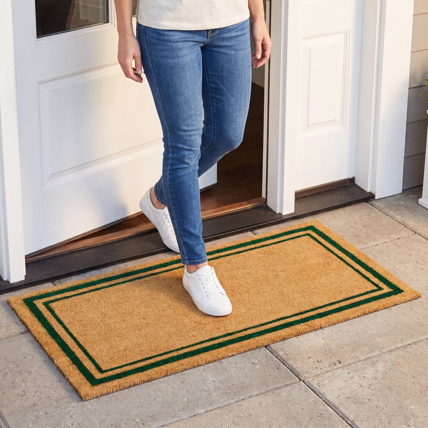 Green Border Coir Mat, Vinyl Back, 24" x 60"