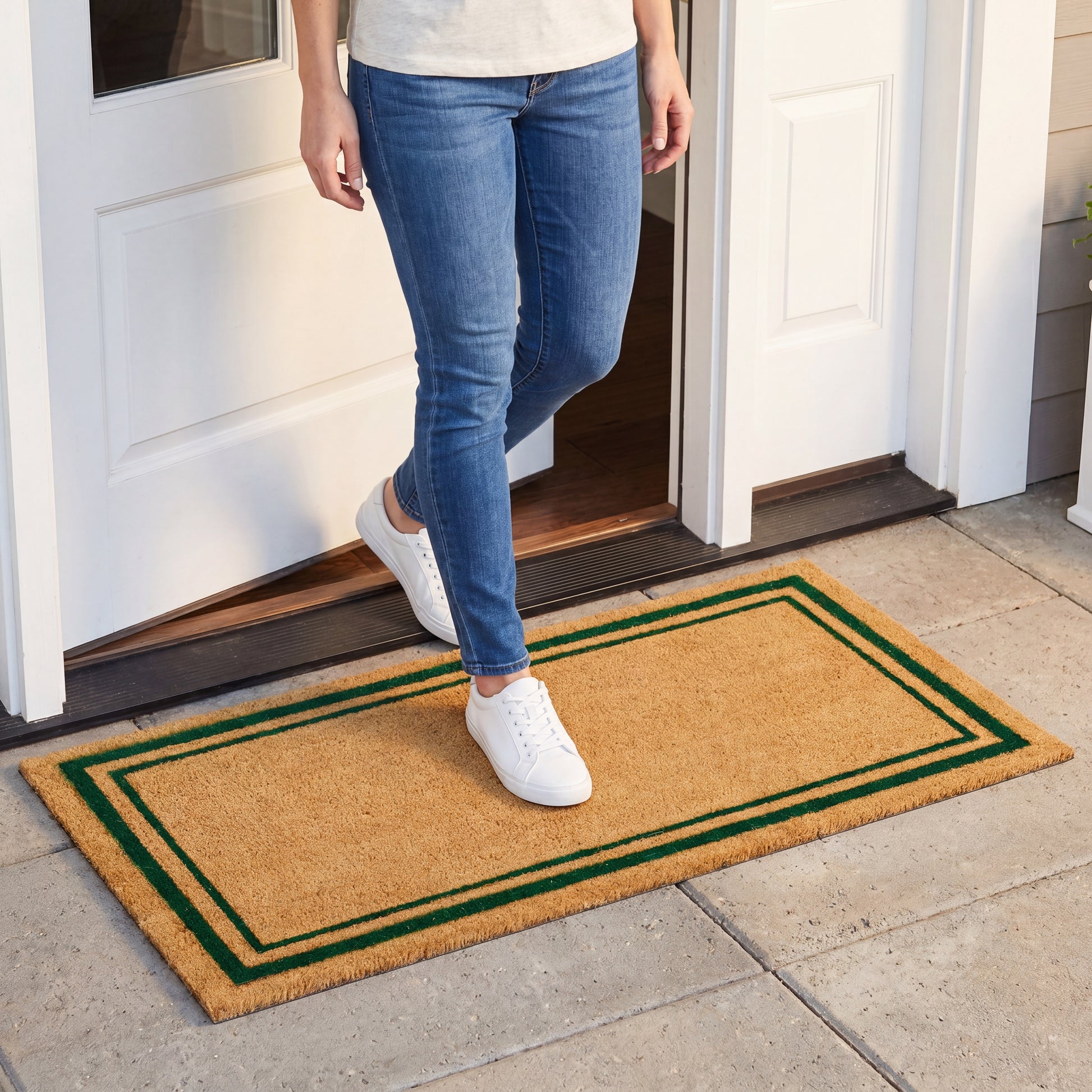 Green Border Coir Mat, Vinyl Back, 24" x 60"