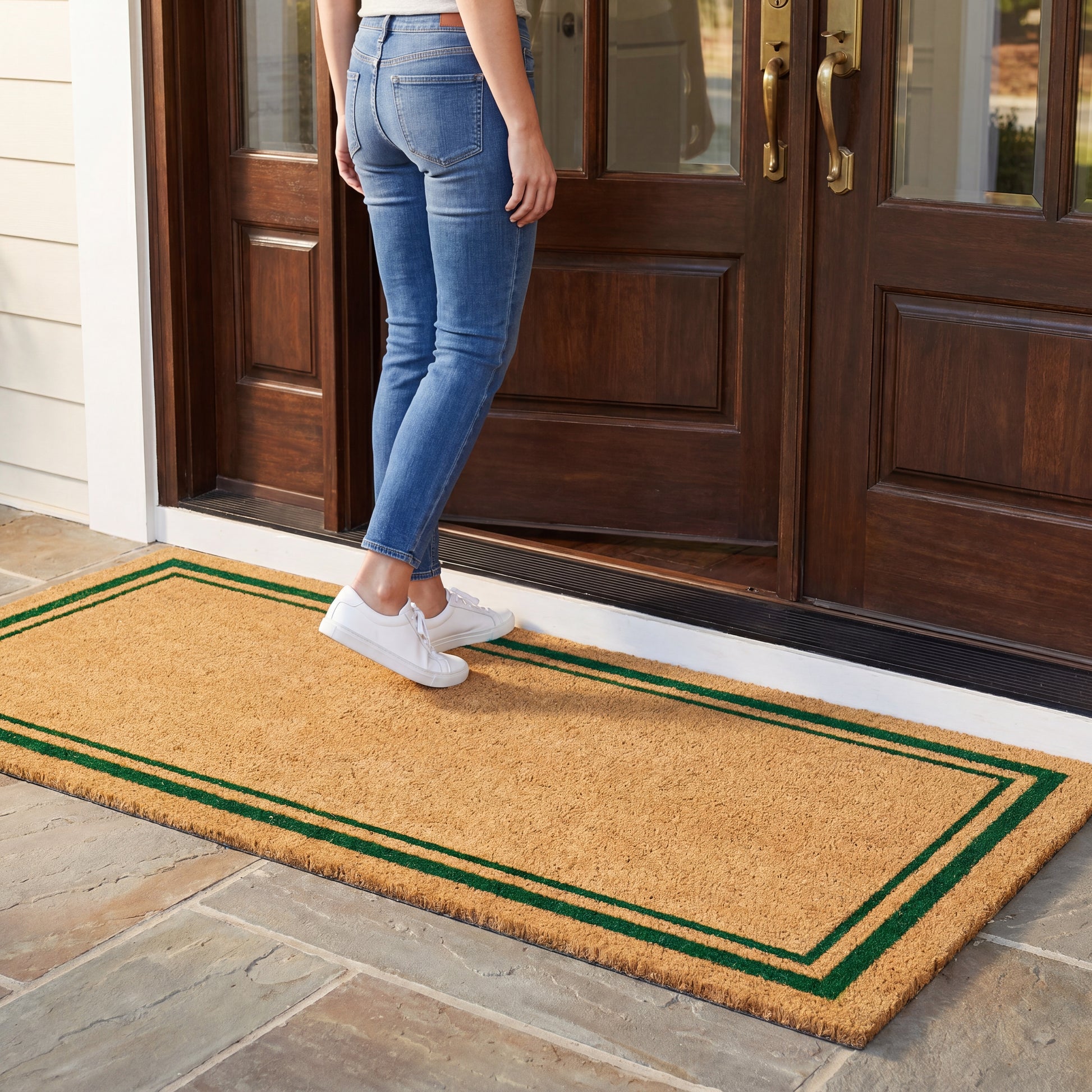 Green Border Coir Mat, Vinyl Back, 36" x 72"