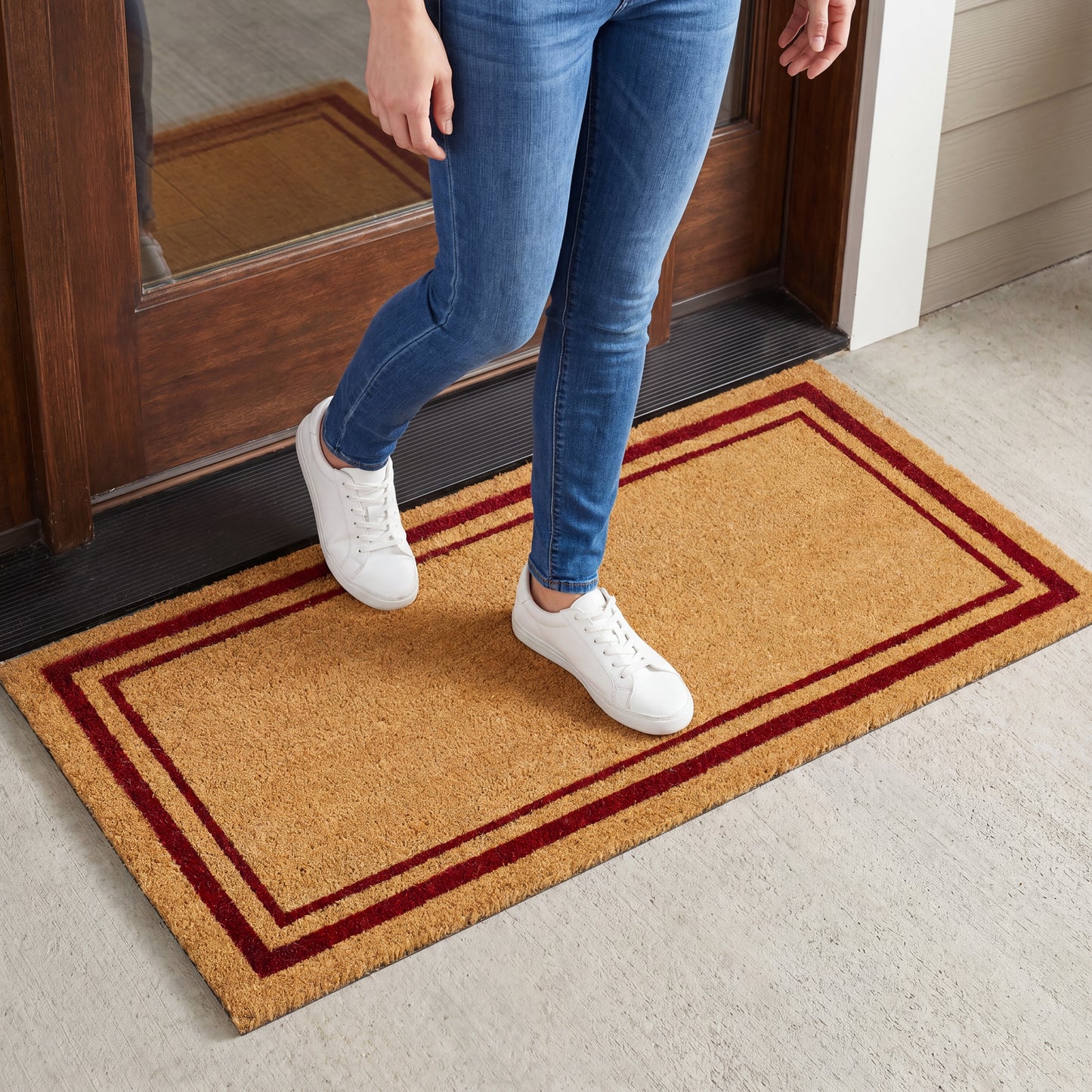 Red Border Coir Mat, Vinyl Back, 24" x 48"