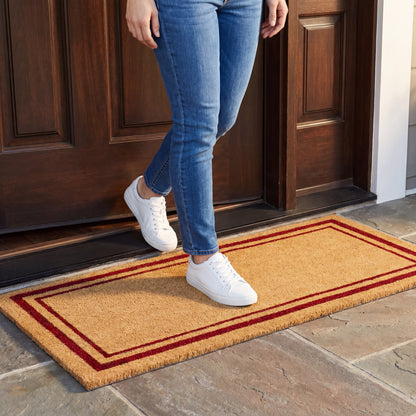 Red Border Coir Mat, Vinyl Back, 24" x 60"