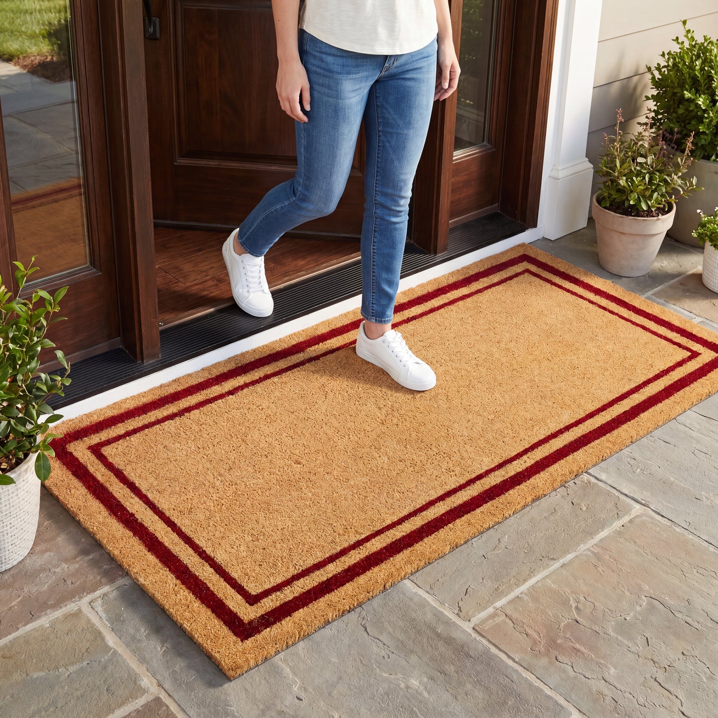 Red Border Coir Mat, Vinyl Back, 36" x 72"