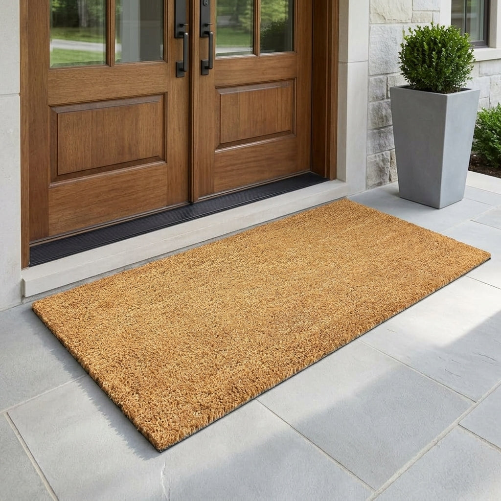 Plain Coir Mat, Vinyl Back, 36 x 72 lifestyle image at double front door - SKU 405