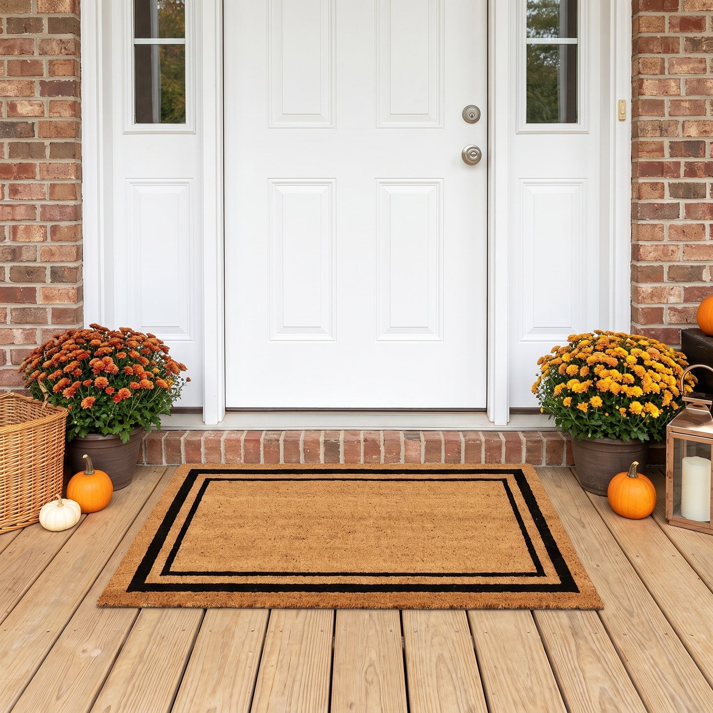 Kempf black border coir doormat with vinyl backing, 22 x 36, lifestyle photo