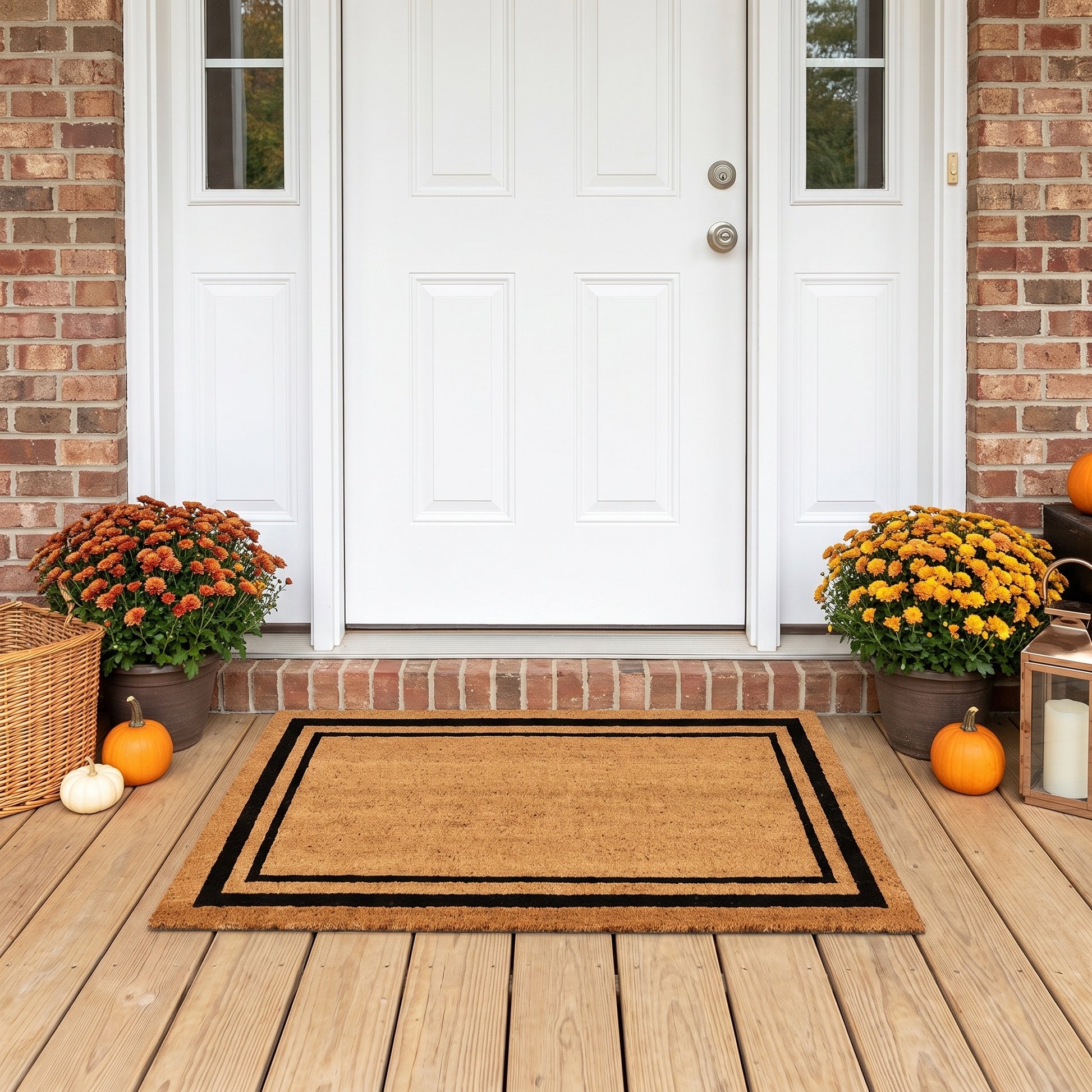 Kempf black border coir doormat with vinyl backing, 22 x 36, lifestyle photo